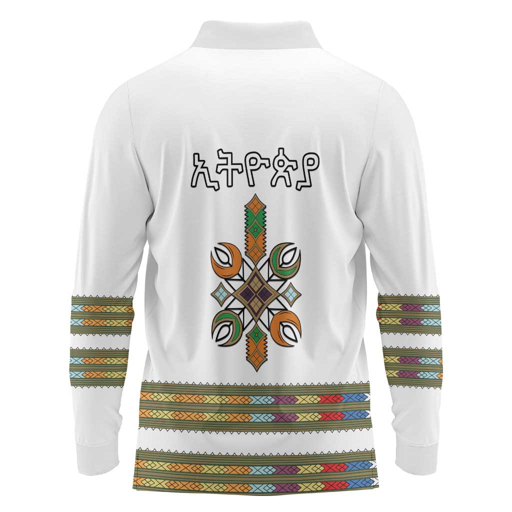 Ethiopian Traditional Habesha Costume Long Sleeve Polo Shirt Cross With Tilet Pattern