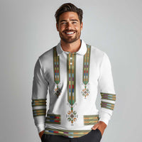Ethiopian Traditional Habesha Costume Long Sleeve Polo Shirt Cross With Tilet Pattern