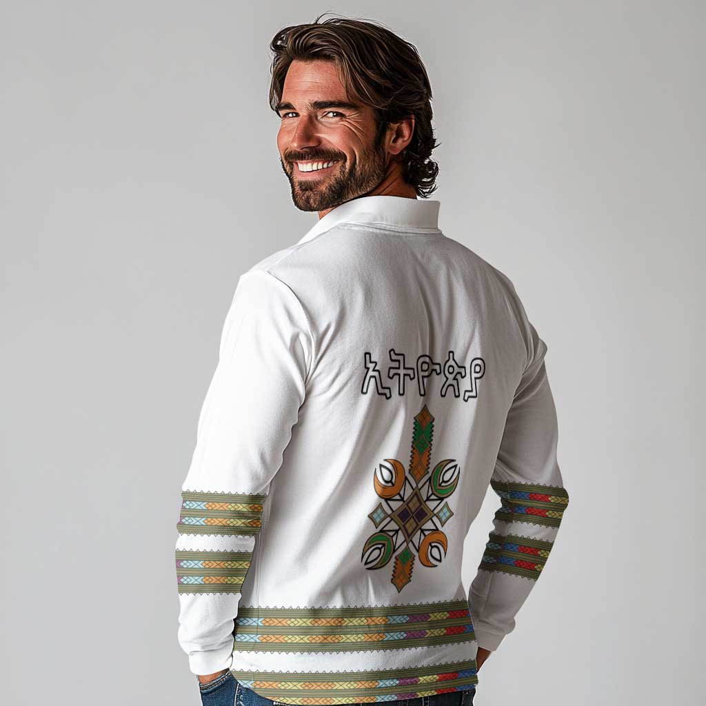 Ethiopian Traditional Habesha Costume Long Sleeve Polo Shirt Cross With Tilet Pattern