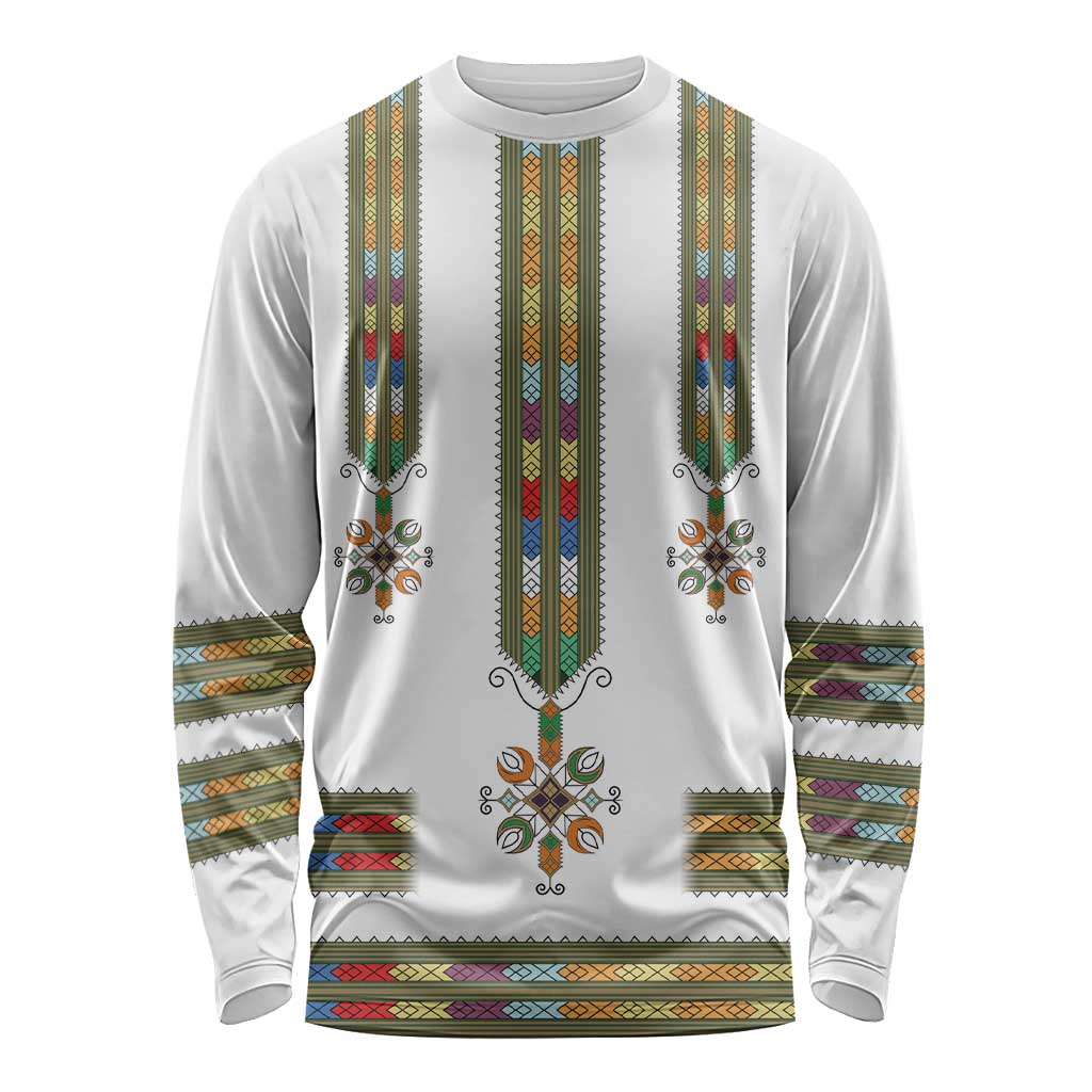 Ethiopian Traditional Habesha Costume Long Sleeve Shirt Cross With Tilet Pattern