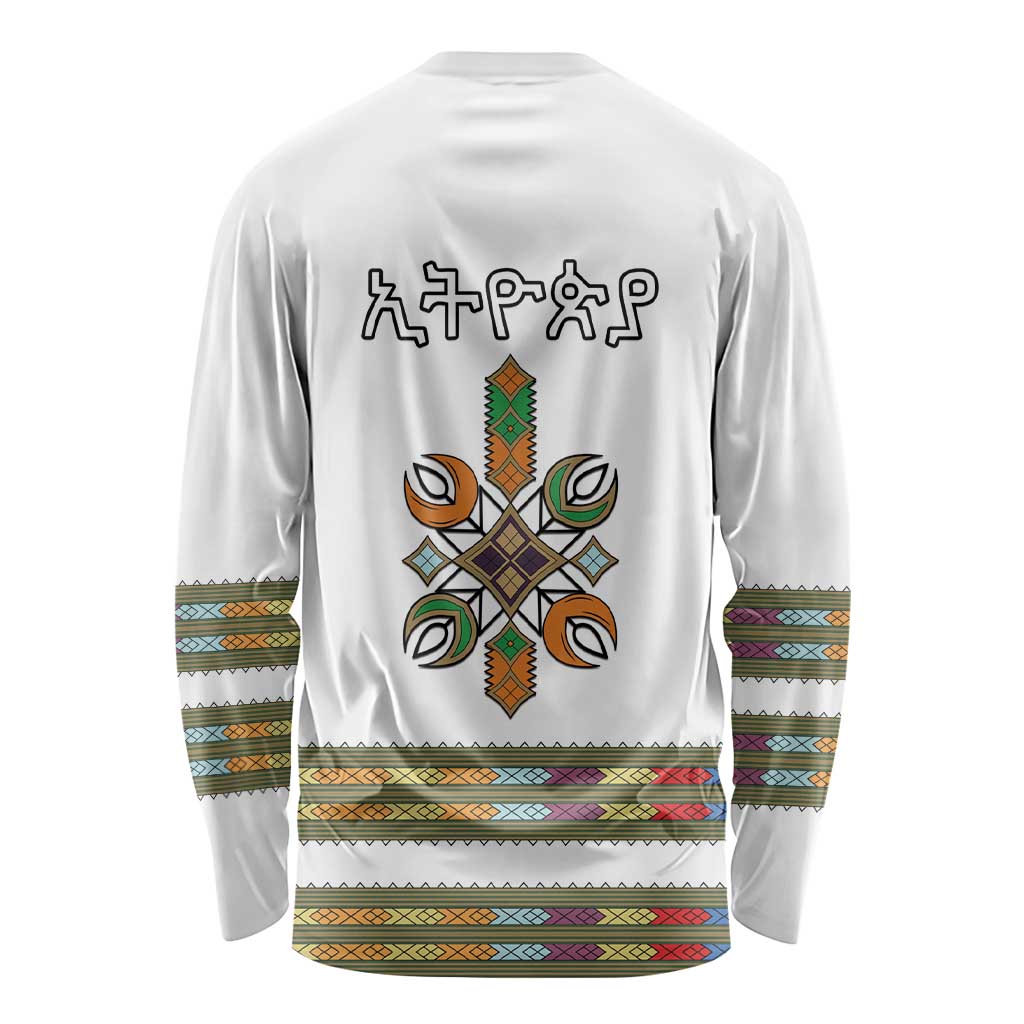 Ethiopian Traditional Habesha Costume Long Sleeve Shirt Cross With Tilet Pattern