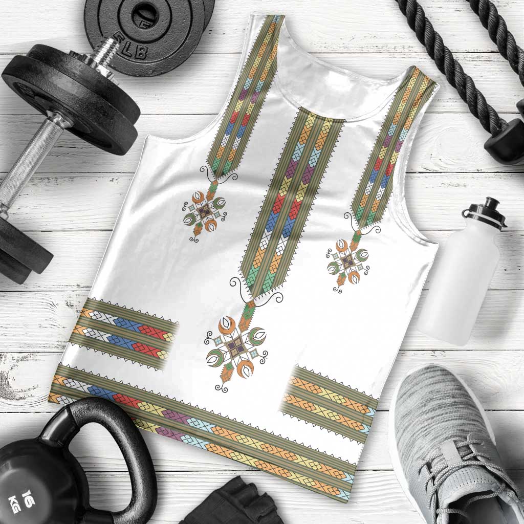 Ethiopian Traditional Habesha Costume Men Tank Top Cross With Tilet Pattern