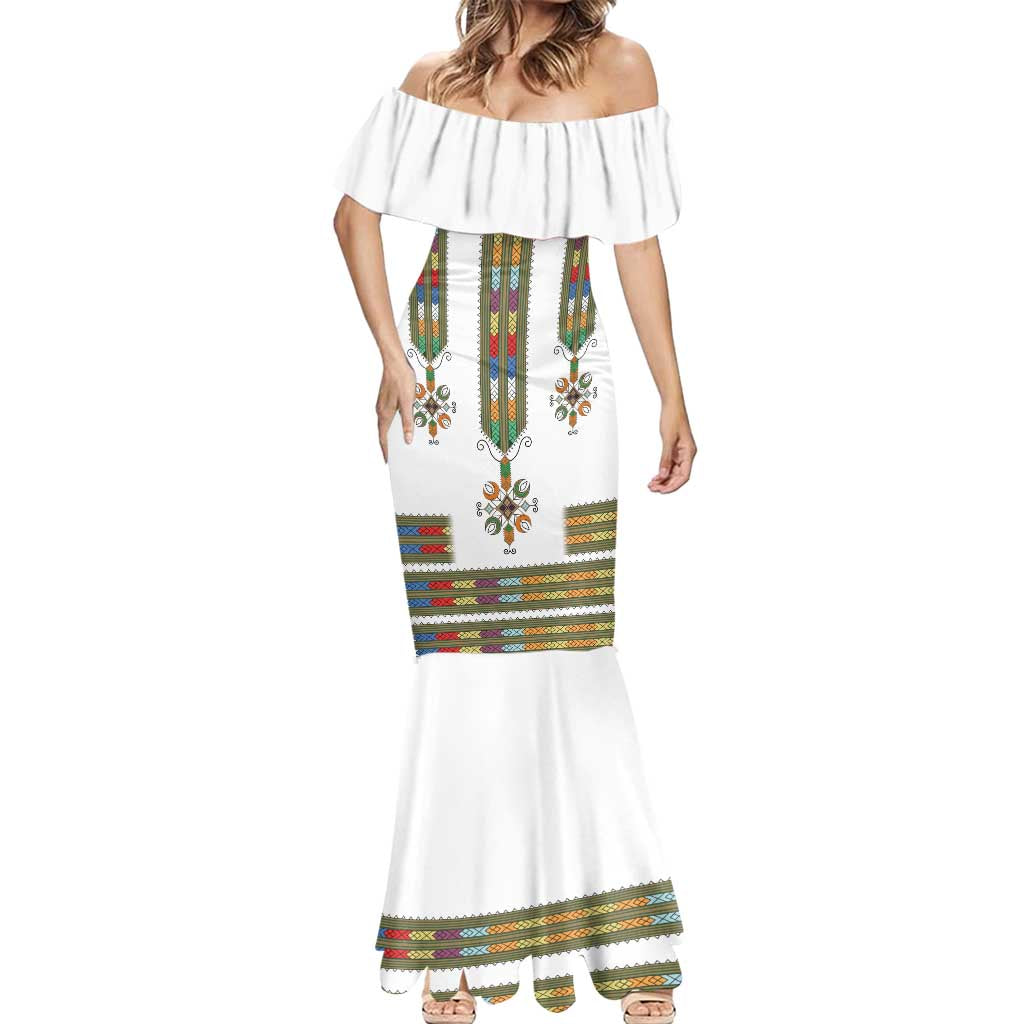 Ethiopian Traditional Habesha Costume Mermaid Dress Cross With Tilet Pattern