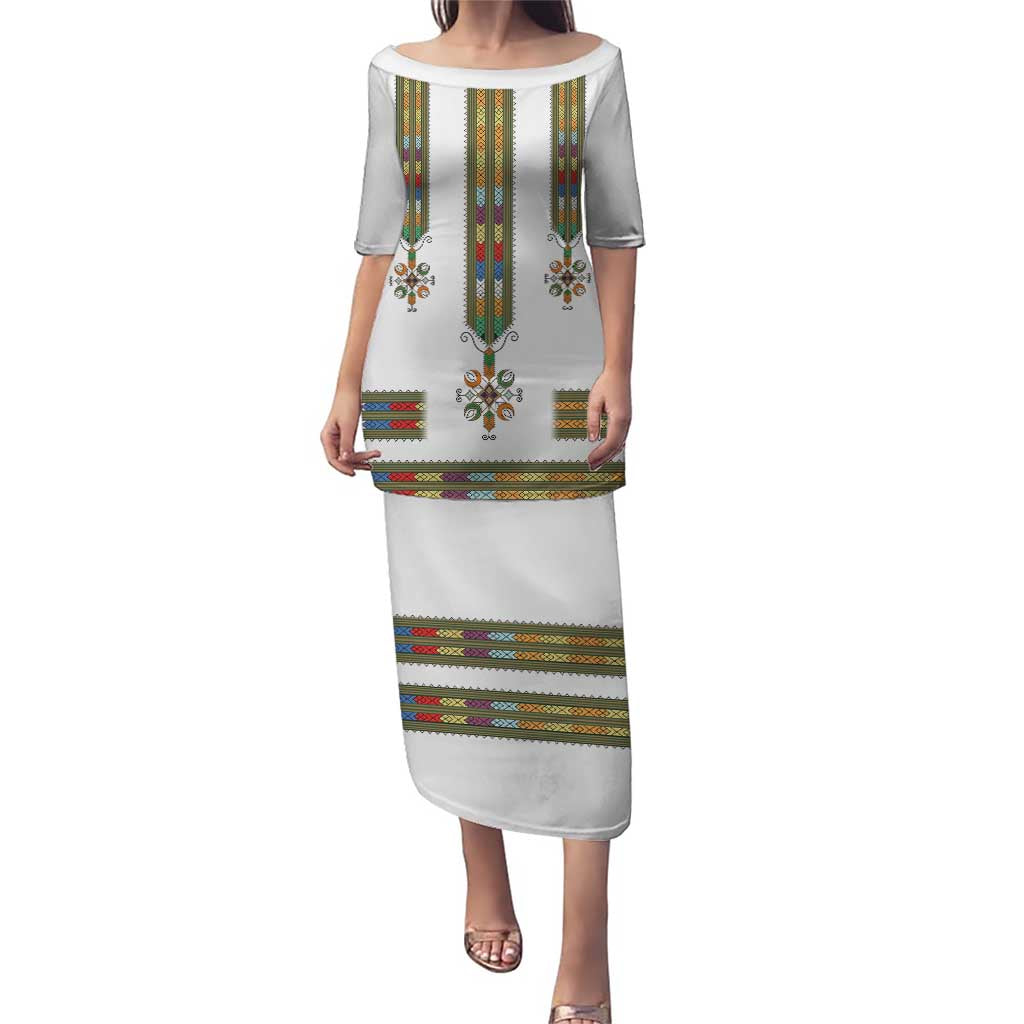 Ethiopian Traditional Habesha Costume Puletasi Cross With Tilet Pattern