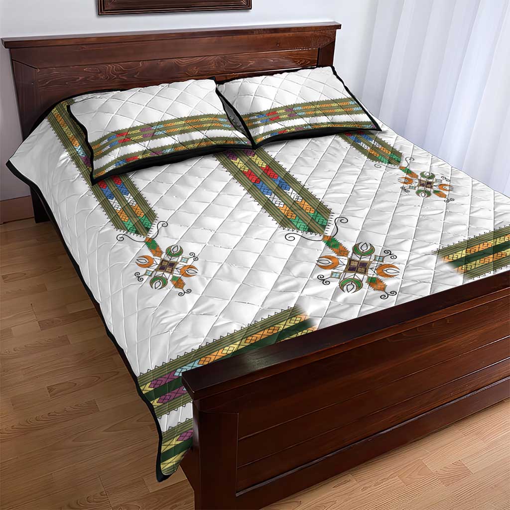 Ethiopian Traditional Habesha Costume Quilt Bed Set Cross With Tilet Pattern