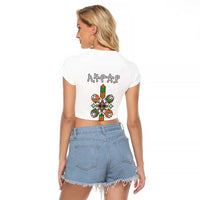 Ethiopian Traditional Habesha Costume Raglan Cropped T Shirt Cross With Tilet Pattern