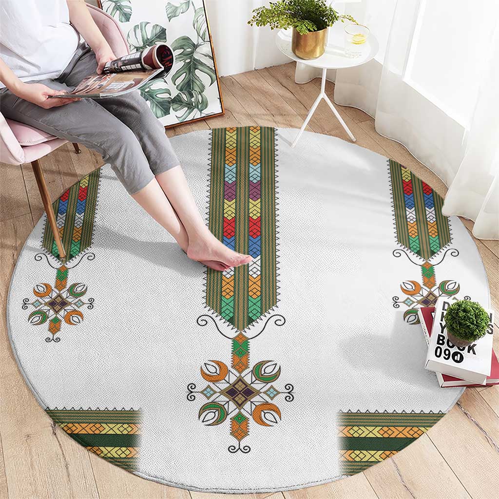 Ethiopian Traditional Habesha Costume Round Carpet Cross With Tilet Pattern