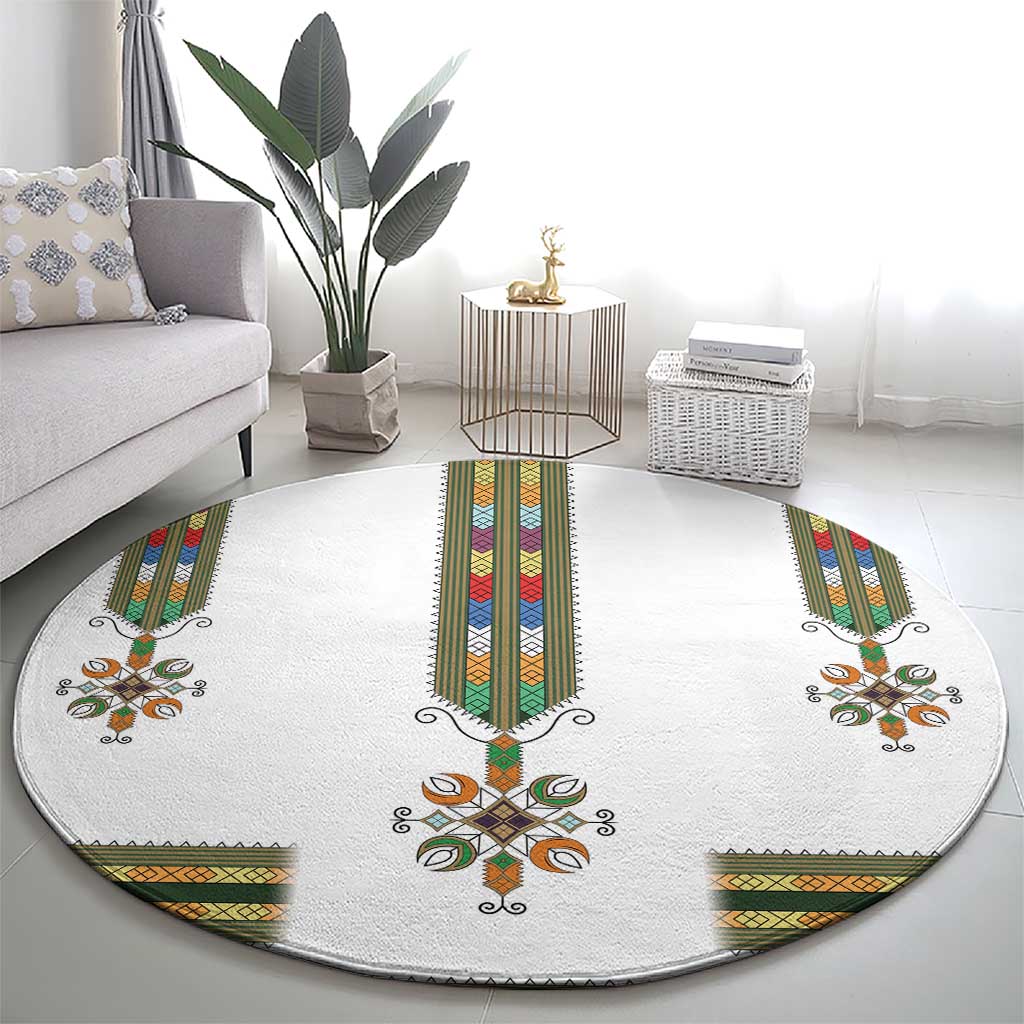 Ethiopian Traditional Habesha Costume Round Carpet Cross With Tilet Pattern