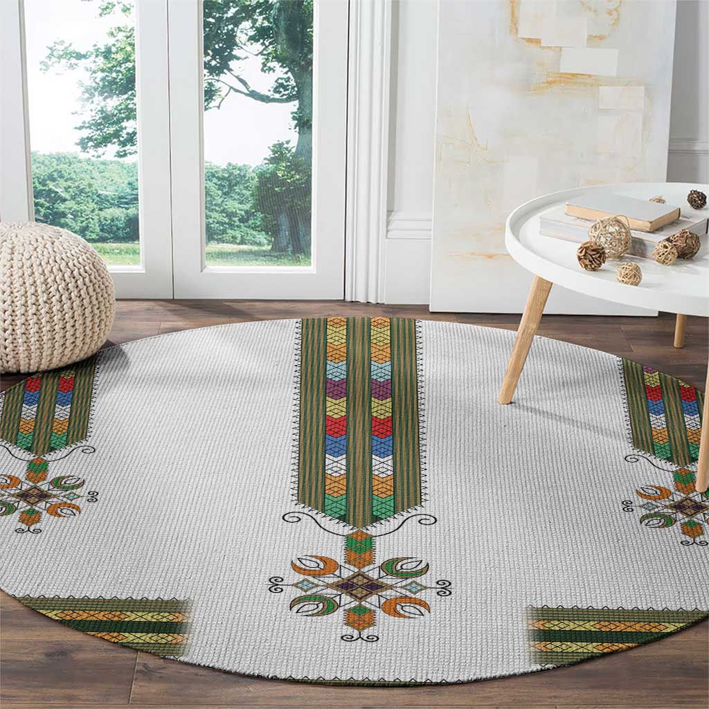 Ethiopian Traditional Habesha Costume Round Carpet Cross With Tilet Pattern