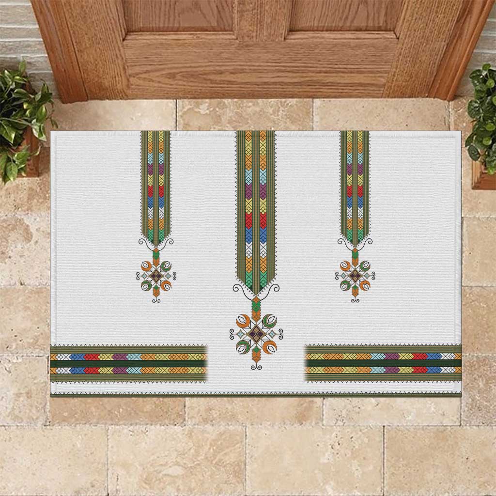 Ethiopian Traditional Habesha Costume Rubber Doormat Cross With Tilet Pattern
