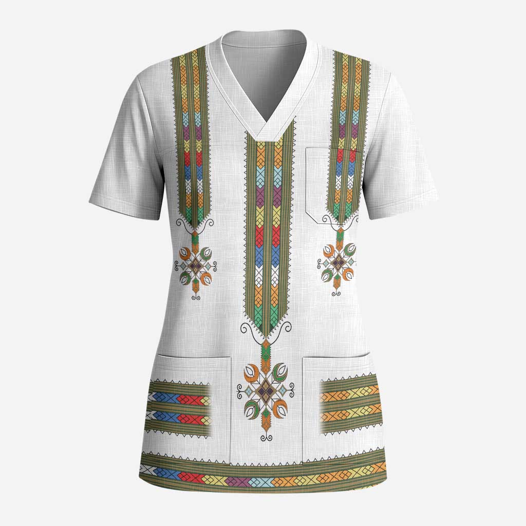 Ethiopian Traditional Habesha Costume Scrub Top Cross With Tilet Pattern - Wonder Print Shop
