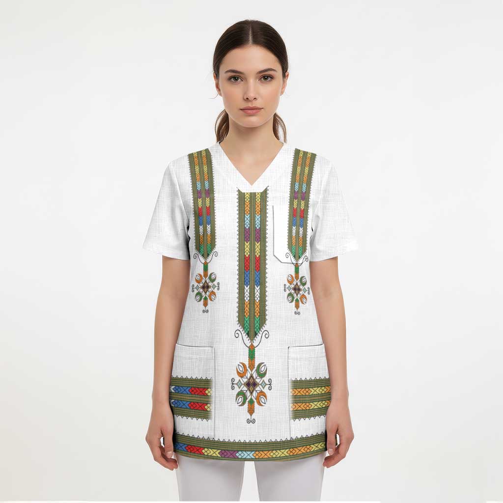 Ethiopian Traditional Habesha Costume Scrub Top Cross With Tilet Pattern - Wonder Print Shop