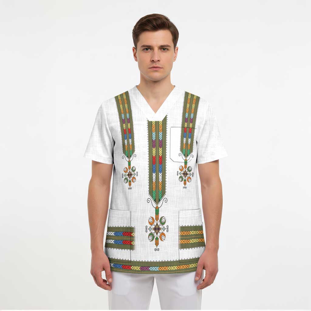 Ethiopian Traditional Habesha Costume Scrub Top Cross With Tilet Pattern - Wonder Print Shop