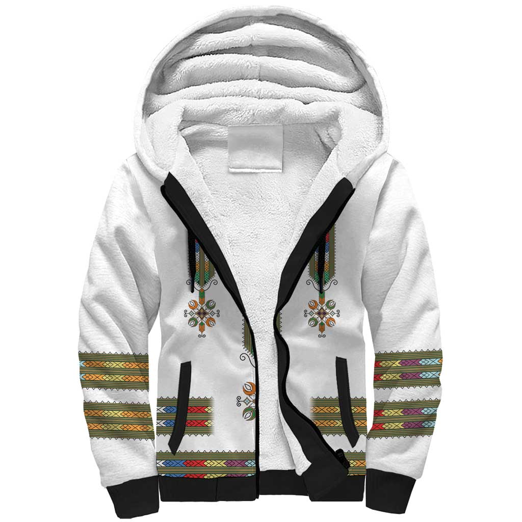 Ethiopian Traditional Habesha Costume Sherpa Hoodie Cross With Tilet Pattern