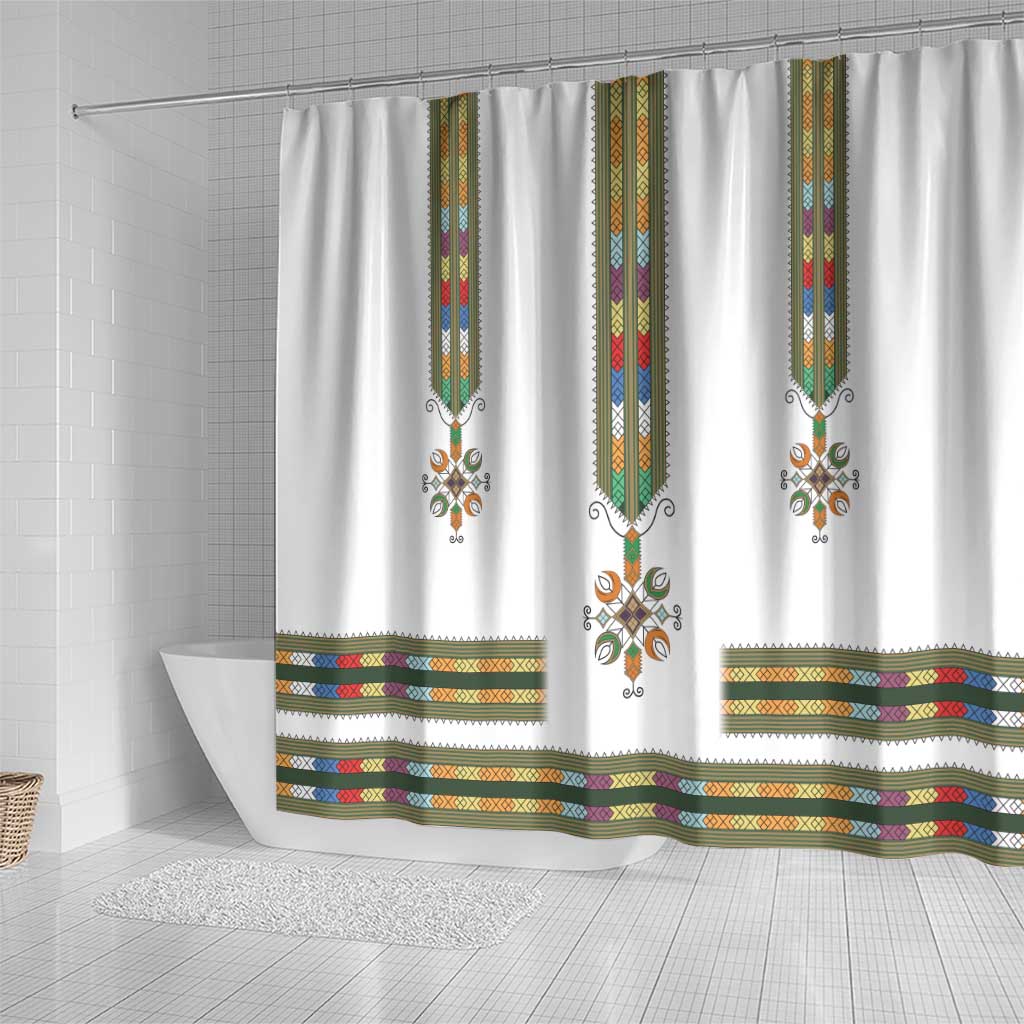 Ethiopian Traditional Habesha Costume Shower Curtain Cross With Tilet Pattern