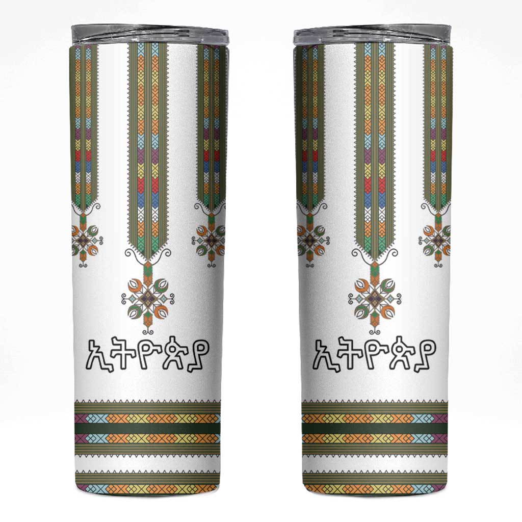 Ethiopian Traditional Habesha Costume Skinny Tumbler Cross With Tilet Pattern