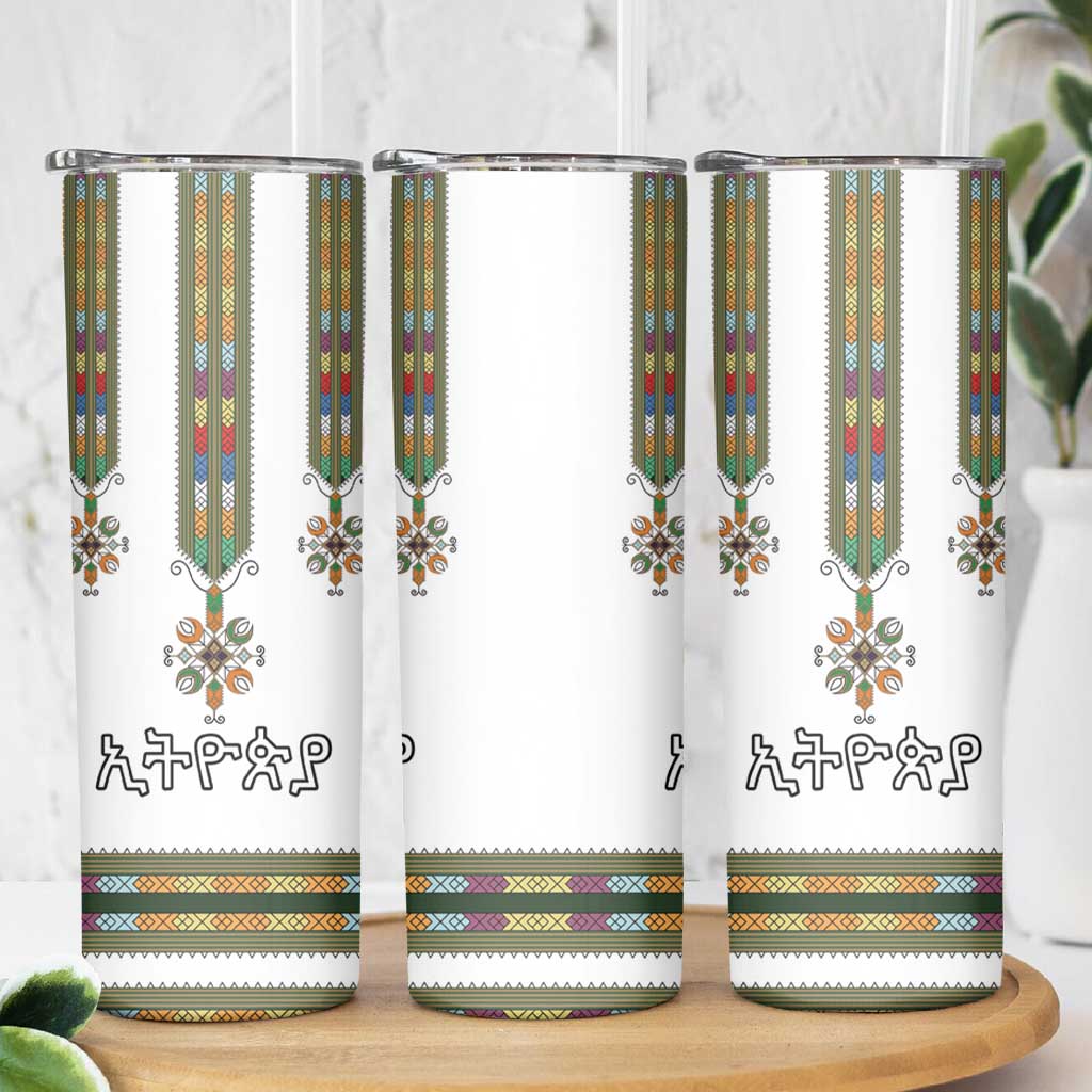 Ethiopian Traditional Habesha Costume Skinny Tumbler Cross With Tilet Pattern