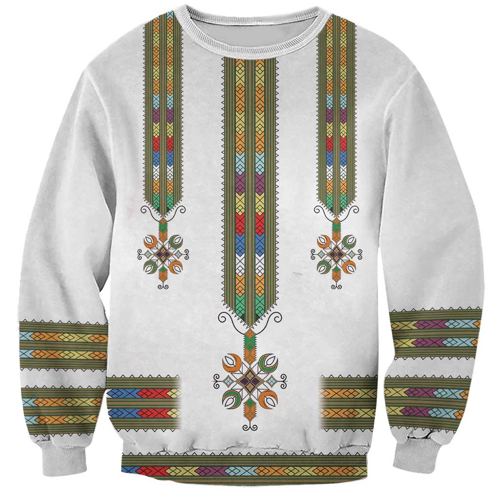 Ethiopian Traditional Habesha Costume Sweatshirt Cross With Tilet Pattern