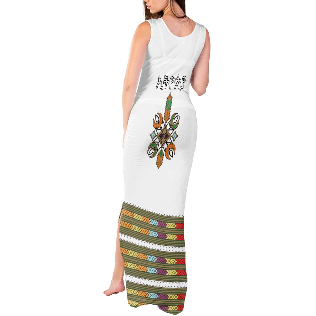 Ethiopian Traditional Habesha Costume Tank Maxi Dress Cross With Tilet Pattern