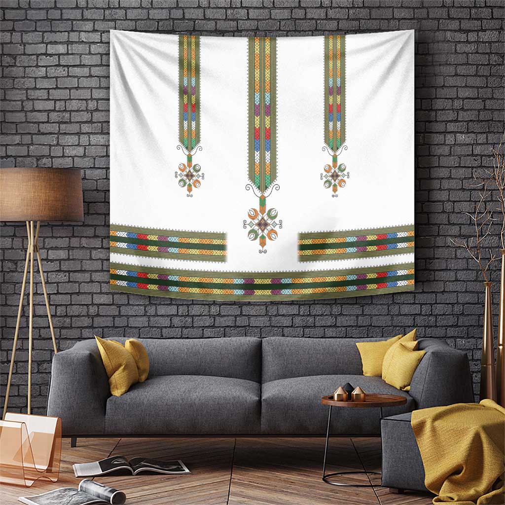 Ethiopian Traditional Habesha Costume Tapestry Cross With Tilet Pattern