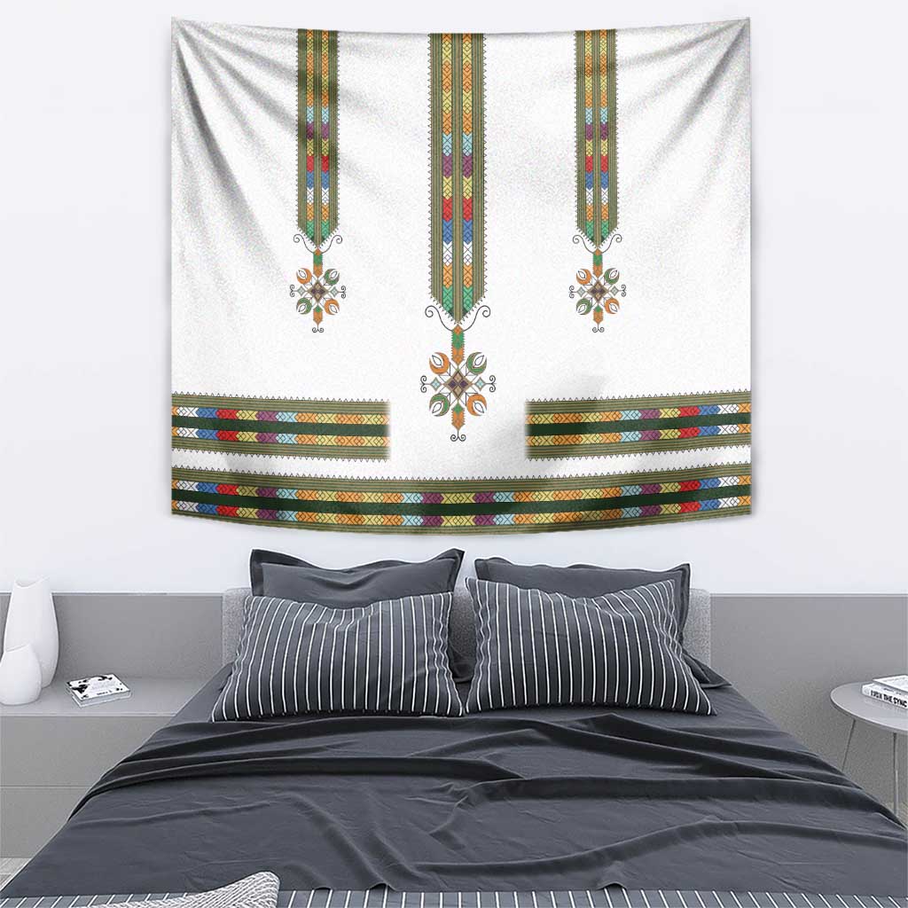 Ethiopian Traditional Habesha Costume Tapestry Cross With Tilet Pattern