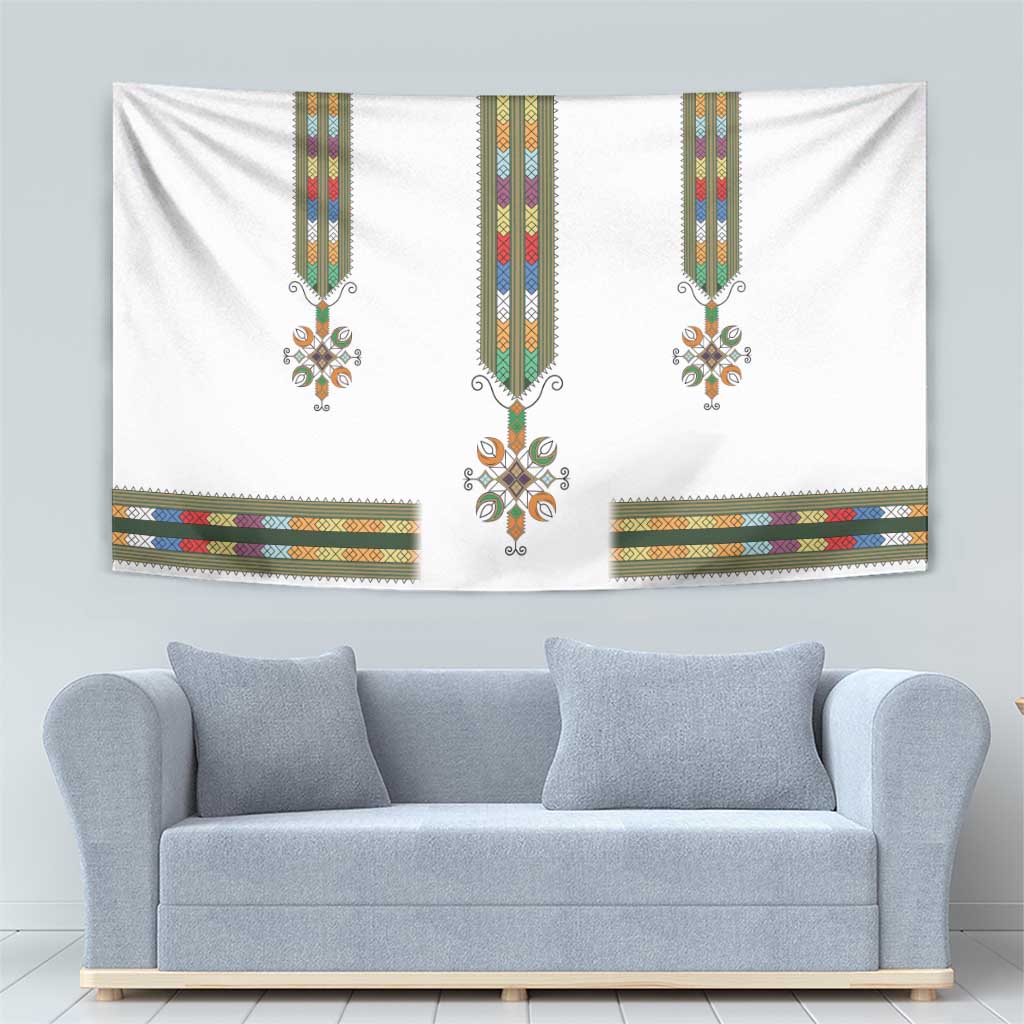 Ethiopian Traditional Habesha Costume Tapestry Cross With Tilet Pattern