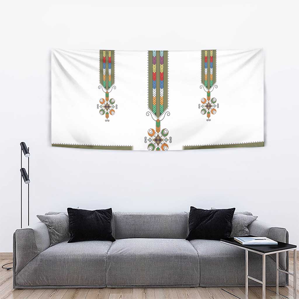 Ethiopian Traditional Habesha Costume Tapestry Cross With Tilet Pattern