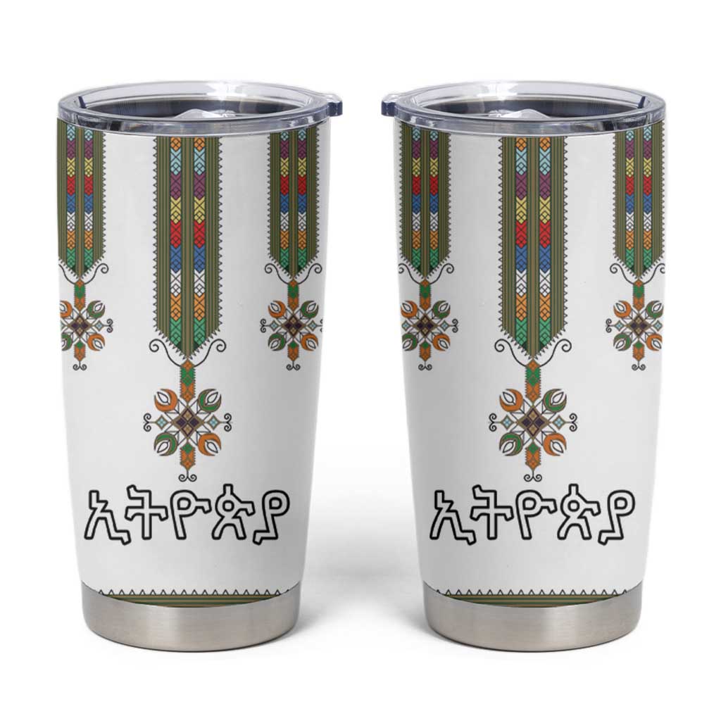 Ethiopian Traditional Habesha Costume Tumbler Cup Cross With Tilet Pattern