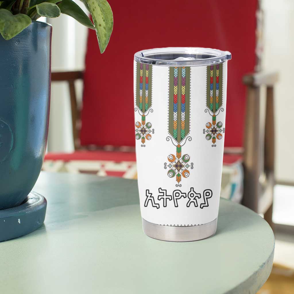 Ethiopian Traditional Habesha Costume Tumbler Cup Cross With Tilet Pattern