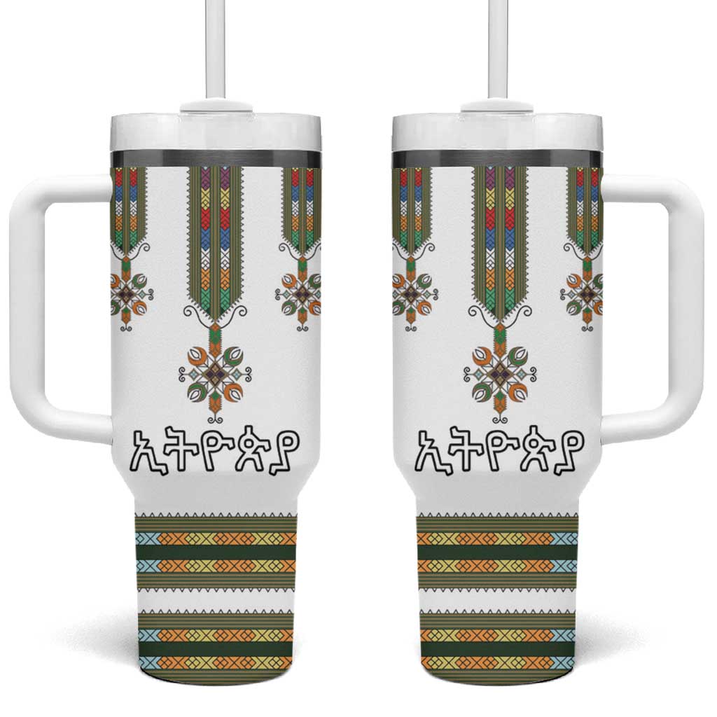 Ethiopian Traditional Habesha Costume Tumbler With Handle Cross With Tilet Pattern