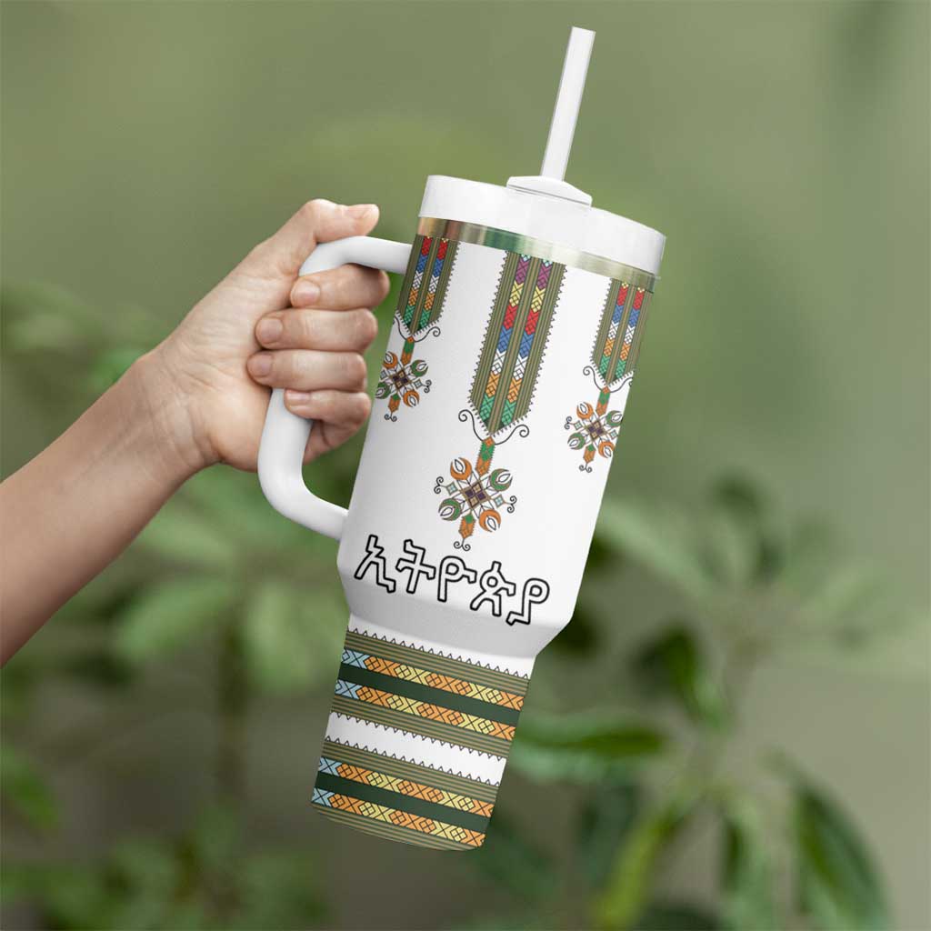 Ethiopian Traditional Habesha Costume Tumbler With Handle Cross With Tilet Pattern