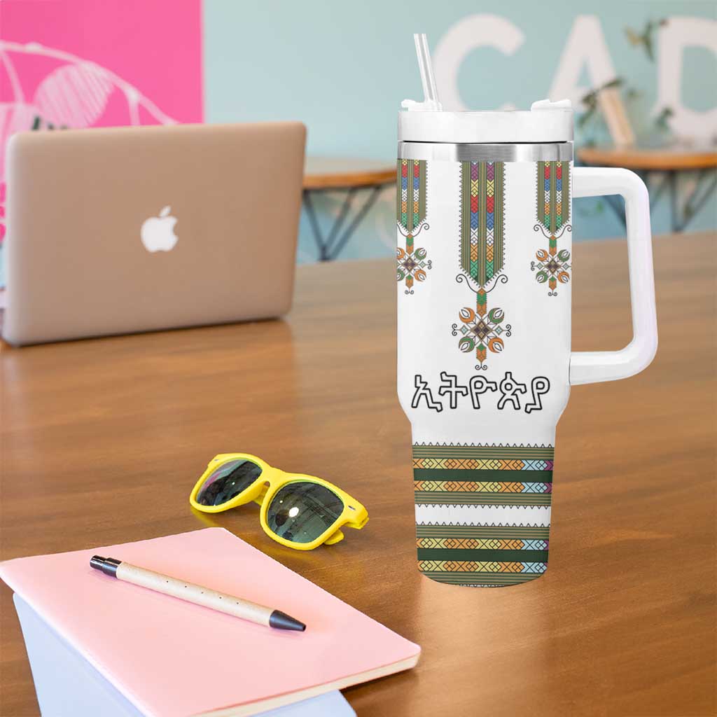 Ethiopian Traditional Habesha Costume Tumbler With Handle Cross With Tilet Pattern