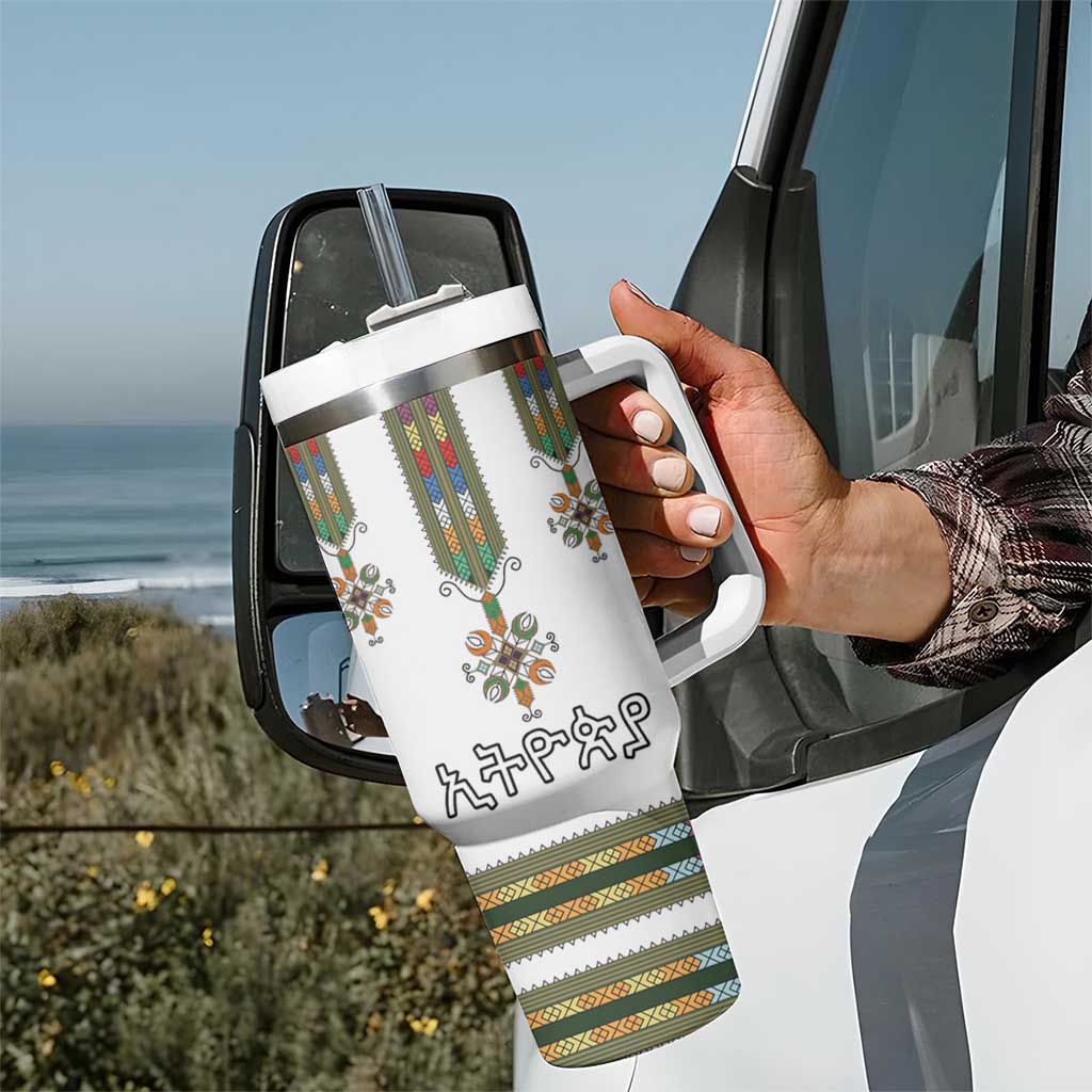 Ethiopian Traditional Habesha Costume Tumbler With Handle Cross With Tilet Pattern