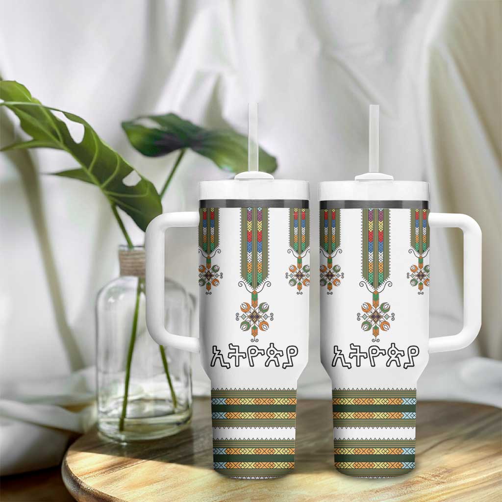 Ethiopian Traditional Habesha Costume Tumbler With Handle Cross With Tilet Pattern