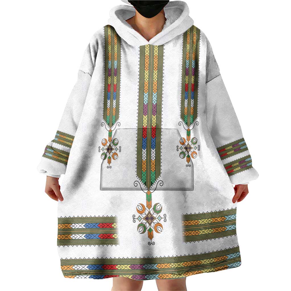 Ethiopian Traditional Habesha Costume Wearable Blanket Hoodie Cross With Tilet Pattern