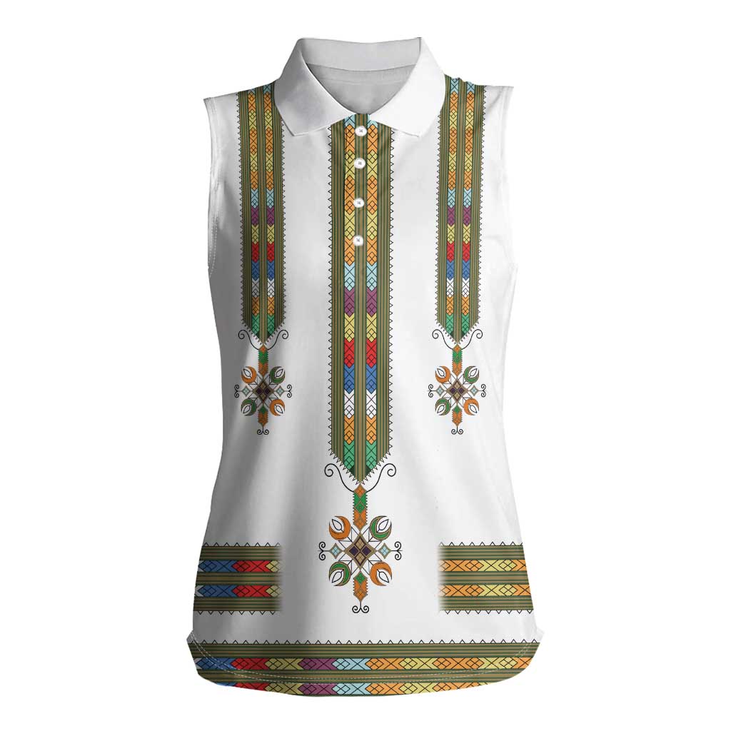 Ethiopian Traditional Habesha Costume Women Sleeveless Polo Shirt Cross With Tilet Pattern