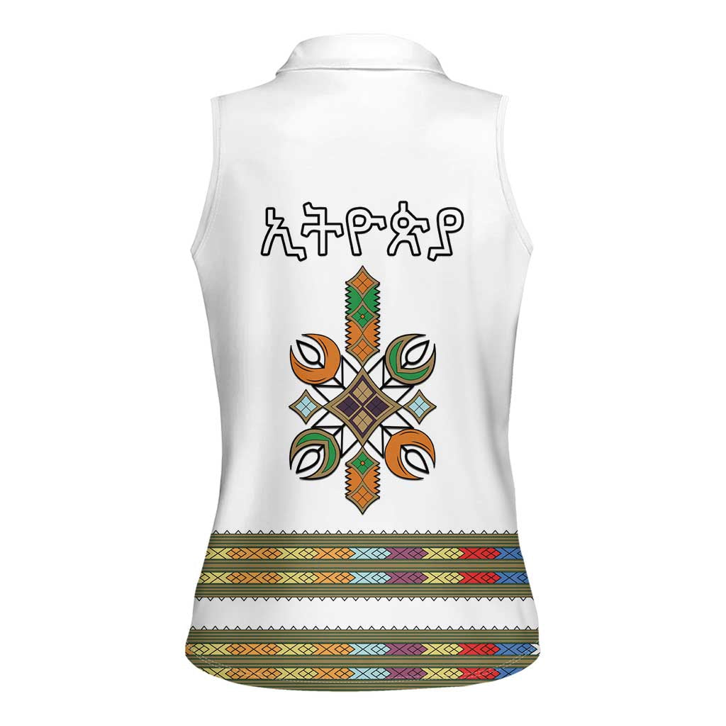 Ethiopian Traditional Habesha Costume Women Sleeveless Polo Shirt Cross With Tilet Pattern
