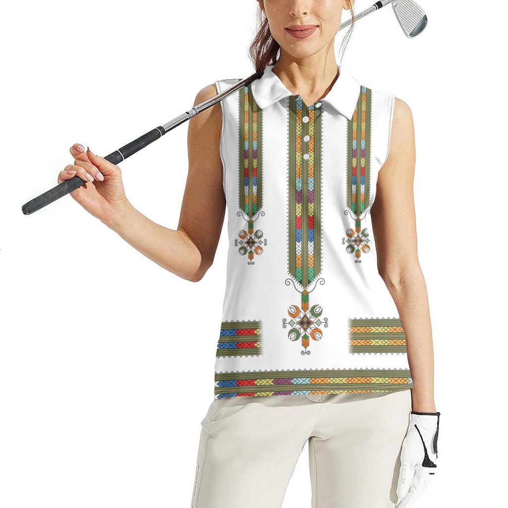 Ethiopian Traditional Habesha Costume Women Sleeveless Polo Shirt Cross With Tilet Pattern