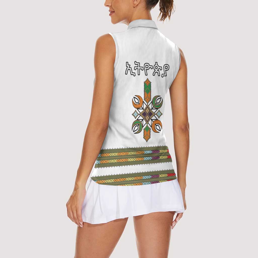 Ethiopian Traditional Habesha Costume Women Sleeveless Polo Shirt Cross With Tilet Pattern