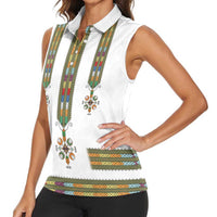 Ethiopian Traditional Habesha Costume Women Sleeveless Polo Shirt Cross With Tilet Pattern