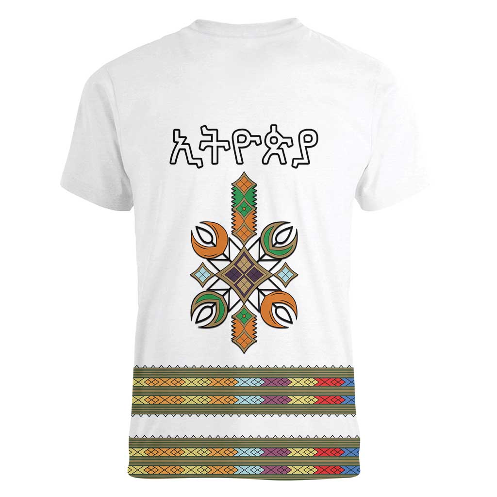 Ethiopian Traditional Habesha Costume Women V-Neck T-Shirt Cross With Tilet Pattern