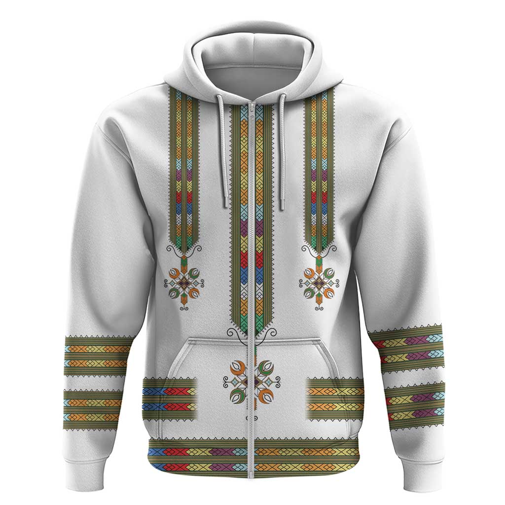 Ethiopian Traditional Habesha Costume Zip Hoodie Cross With Tilet Pattern