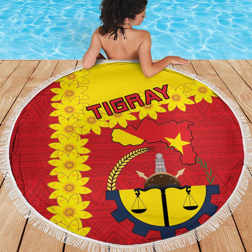 Tigray Region Beach Blanket Tigray Emblem With Flag Map