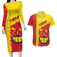 Tigray Region Couples Matching Long Sleeve Bodycon Dress and Hawaiian Shirt Tigray Emblem With Flag Map