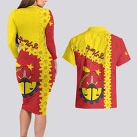 Tigray Region Couples Matching Long Sleeve Bodycon Dress and Hawaiian Shirt Tigray Emblem With Flag Map
