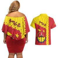 Tigray Region Couples Matching Off Shoulder Short Dress and Hawaiian Shirt Tigray Emblem With Flag Map