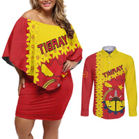 Tigray Region Couples Matching Off Shoulder Short Dress and Long Sleeve Button Shirt Tigray Emblem With Flag Map