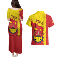 Tigray Region Couples Matching Puletasi and Hawaiian Shirt Tigray Emblem With Flag Map