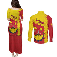 Tigray Region Couples Matching Puletasi and Long Sleeve Button Shirt Tigray Emblem With Flag Map