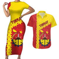 Tigray Region Couples Matching Short Sleeve Bodycon Dress and Hawaiian Shirt Tigray Emblem With Flag Map